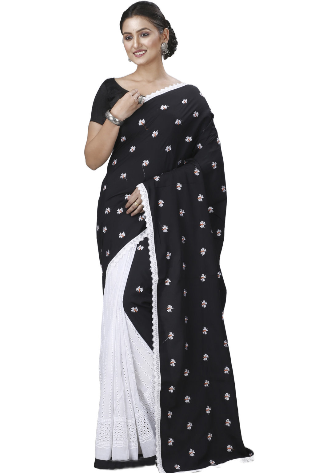 Black White Pure Cotton LalPori Hand Loom Saree (1256)